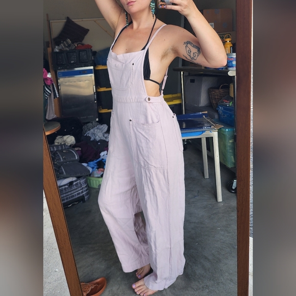 Women's Light Pink Denim Overalls - Picture 1 of 3